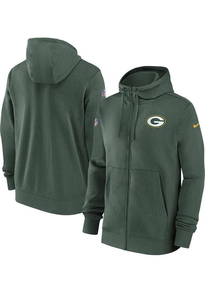 Nike Green Bay Packers Mens GREEN Sideline Club Fleece Full Zip