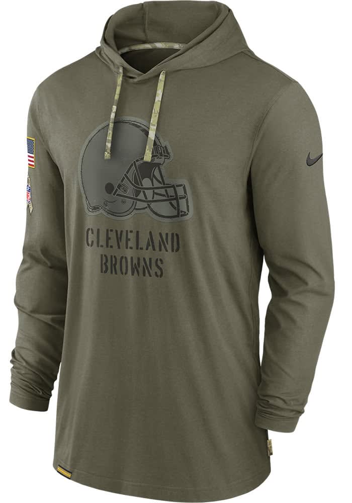 Men's cleveland browns nike olive salute to service sideline therma pullover clearance hoodie