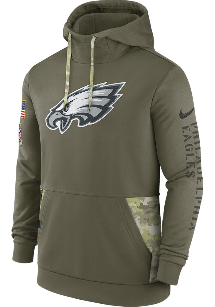 Men's philadelphia eagles nike olive salute to service sideline clearance therma performance pullover hoodie