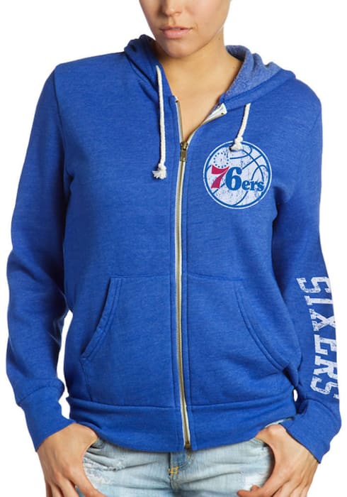 Philadelphia 76ers Womens Blue Triblend Long Sleeve Full Zip