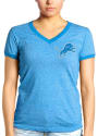 Detroit Lions Womens Blue Triblend Ringer V T-Shirt