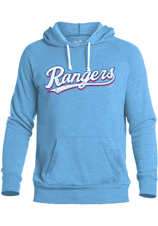 Texas Rangers Mens LIGHT BLUE Alt Wordmark Lightweight Hoodie