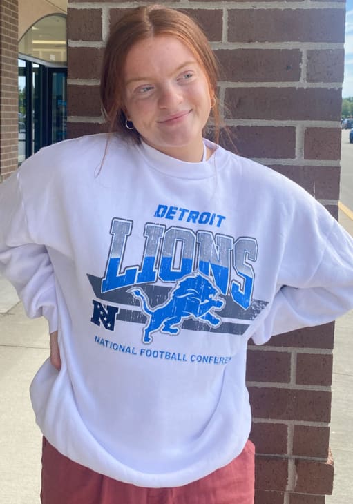 Detroit Lions Womens White Vintage Long Sleeve Crew Sweatshirt