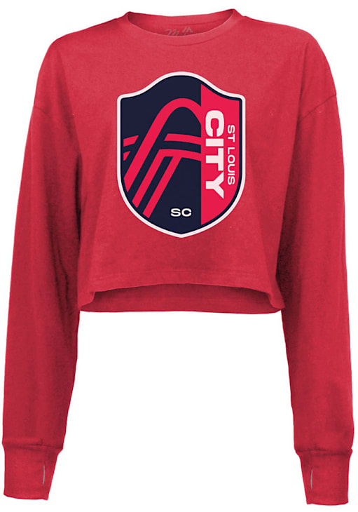 STL City SC Gateway Arch Red Cropped Long Sleeve LS Tee