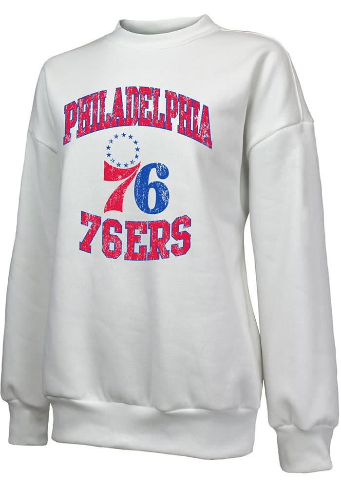 Philadelphia 76ers Womens White Vintage Long Sleeve Crew Sweatshirt