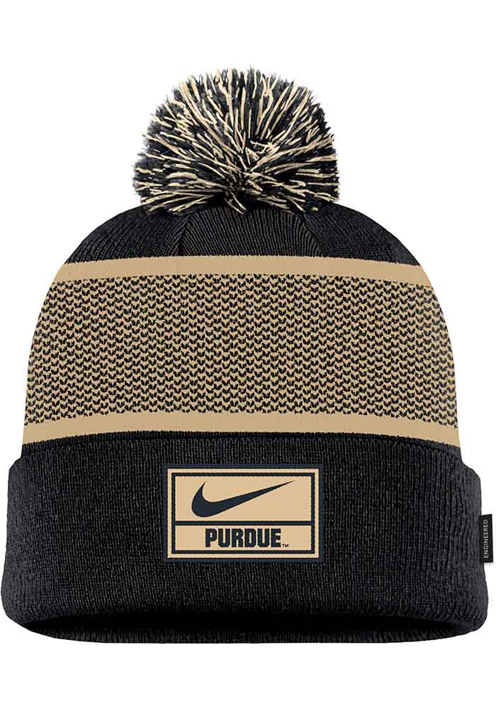 Purdue Boilermakers Nike Peak Beanie Pom Mens Knit Hat BLACK