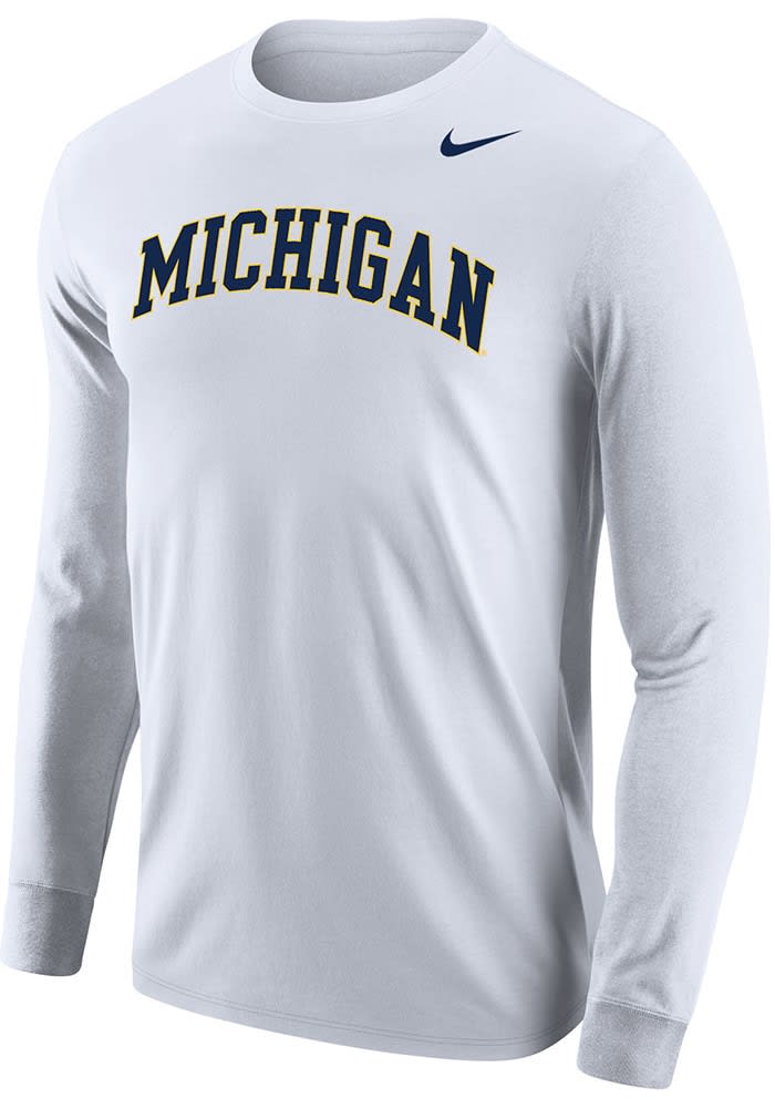 Nike Michigan Wolverines Arch Name Core Long Sleeve T Shirt White