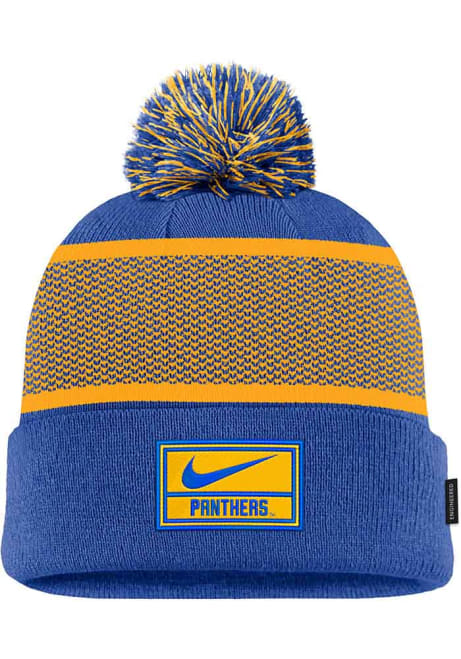 Pitt Panthers Nike Youth Nike Peak Cuff Pom Beanie ? Silicone Patch Youth Knit Hat - Blue