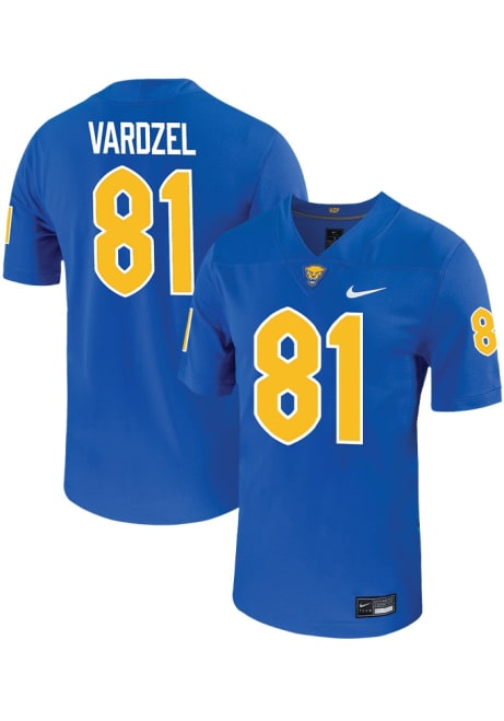 Peter Vardzel  Mens Blue Pitt Panthers VIRTUAL NIL Game Name And Number Football Jersey