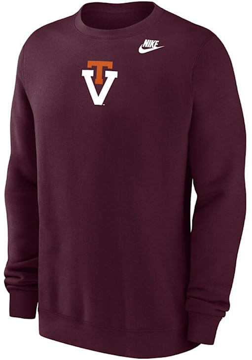 Nike Virginia Tech Hokies Mens MAROON Vault Club Fleece Crew