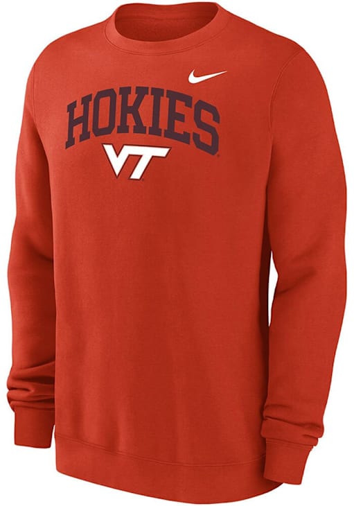 Nike Virginia Tech Hokies Mens ORANGE Club Fleece Crew Sweatshirt