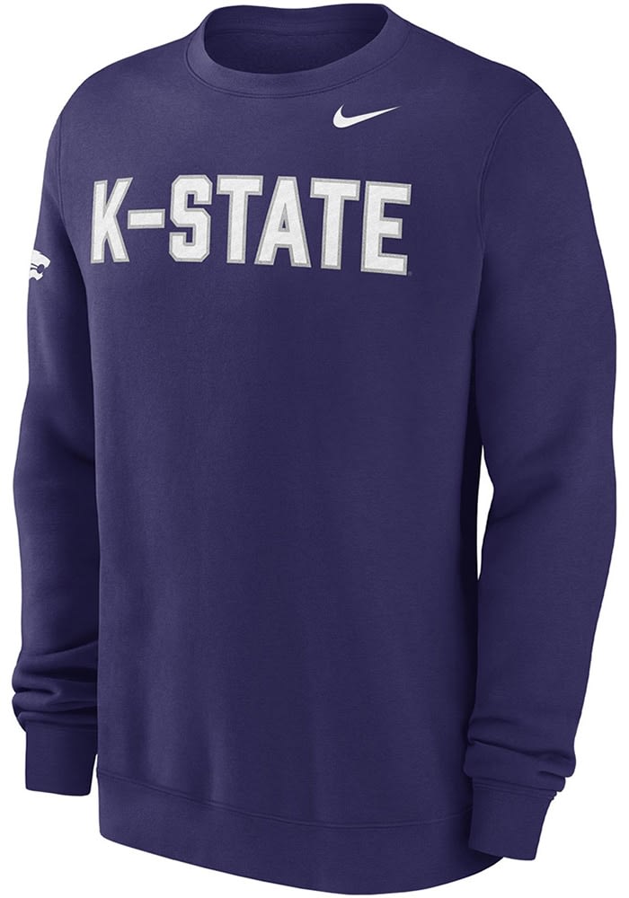 Nike Mens PURPLE K-State Wildcats 0 Twill Club Long Sleeve Crew