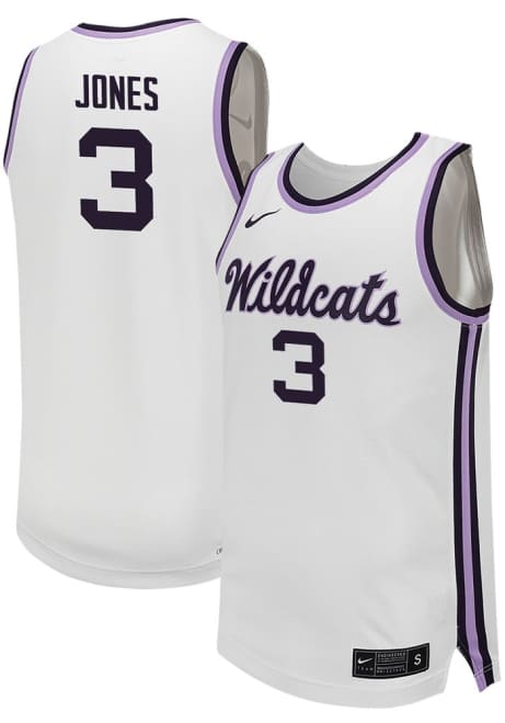 Cj Jones Mens White K-State Wildcats NIL Game Basketball Jersey