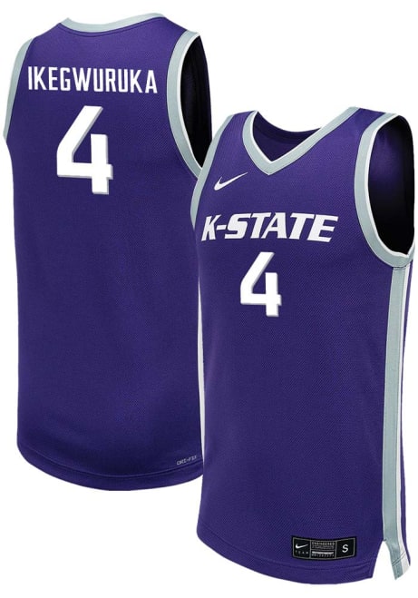 Mobi Ikegwuruka Mens Purple K-State Wildcats NIL Game Basketball Jersey