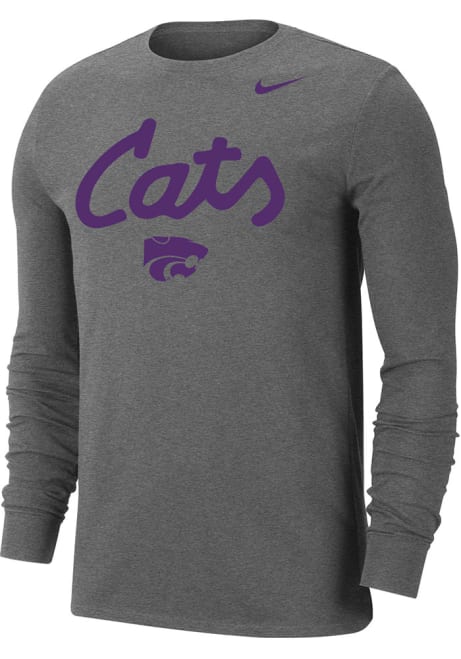 Mens K-State Wildcats Grey Nike Dri-FIT Cats Script Tee