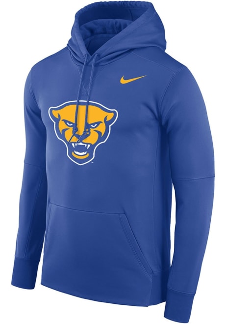 Mens Pitt Panthers Blue Nike Arch Mascot Therma Long Sleeve Hoodie