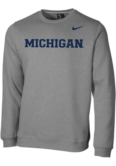 Nike Michigan Wolverines Club Fleece Sweatshirt - Grey