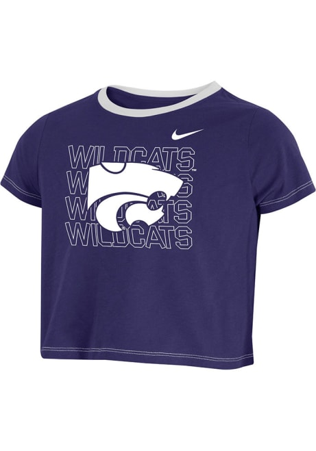 Girls K-State Wildcats Purple Nike Campus Crop Short Sleeve Fashion T-Shirt