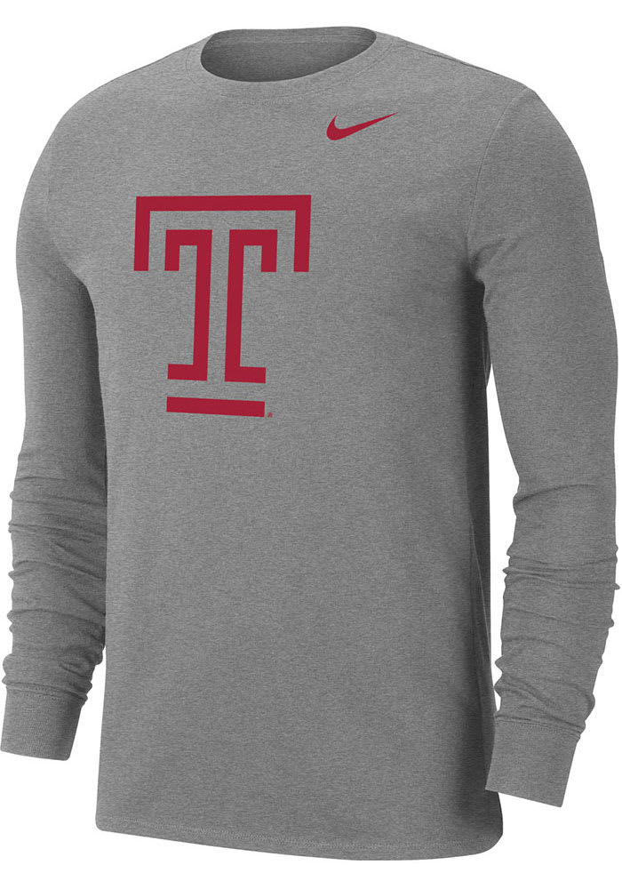 Nike Temple Owls Dri-FIT Big Logo Long Sleeve T Shirt HEATHER GREY