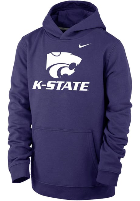 Youth K-State Wildcats Purple Nike Club Fleece Long Sleeve Hooded Sweatshirt
