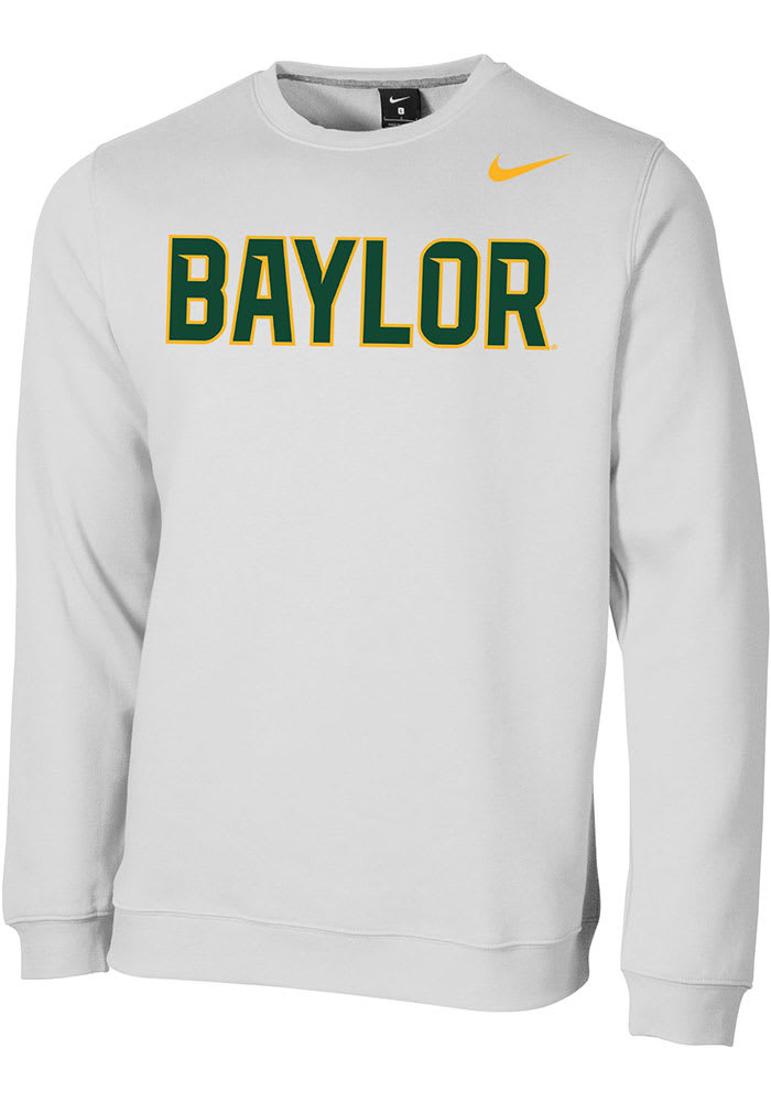 Nike Baylor Bears Mens WHITE Club Fleece Wordmark Crew Sweatshirt