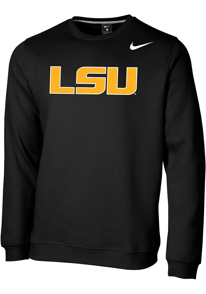 Nike LSU Tigers Mens Club Fleece Wordmark Crew Sweatshirt BLACK