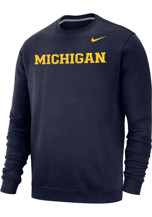 Nike Michigan Wolverines Club Fleece Wordmark Sweatshirt - Navy Blue