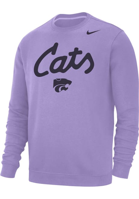 Mens K-State Wildcats Lavender Nike Script Club Fleece Crew Sweatshirt