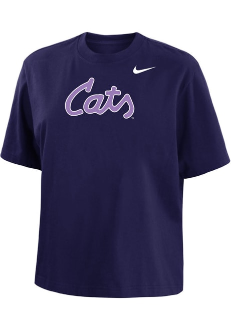 K-State Wildcats Purple Nike Cats Script Boxy Short Sleeve T-Shirt