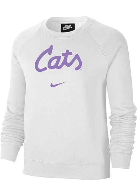 Womens K-State Wildcats White Nike Cats Script Varsity Crew Sweatshirt