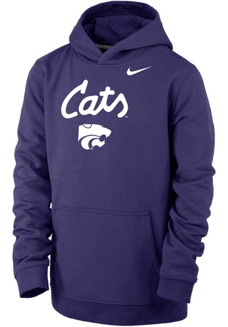 Youth K-State Wildcats Purple Nike Club Fleece Script Long Sleeve Hooded Sweatshirt