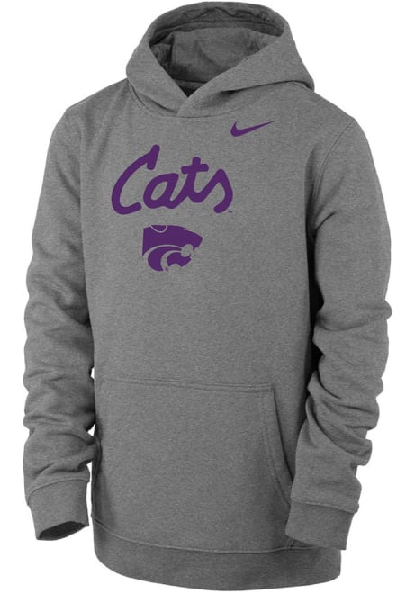 Youth K-State Wildcats Grey Nike Club Fleece Long Sleeve Hooded Sweatshirt