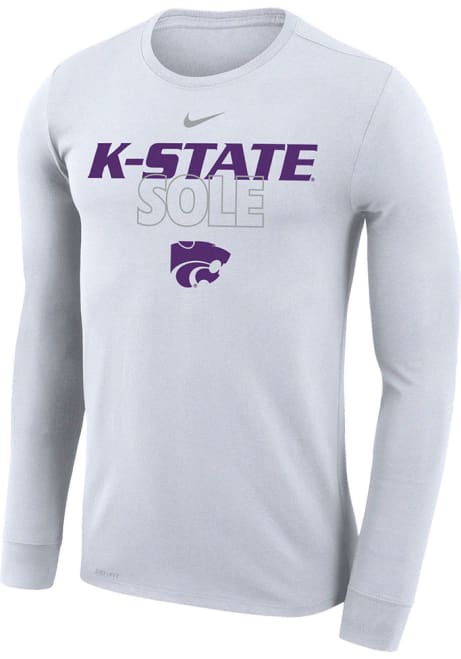 Mens K-State Wildcats White Nike Sole Basketball Bench Long Sleeve T-Shirt