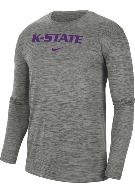 Mens K-State Wildcats Grey Nike Velocity Team Issue Long Sleeve T-Shirt