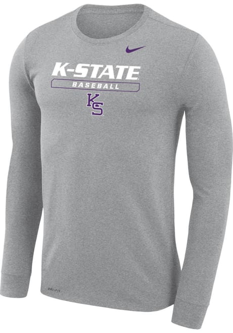 Mens K-State Wildcats Grey Nike Baseball Long Sleeve T-Shirt