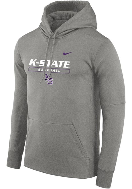 Mens K-State Wildcats Grey Nike Baseball Long Sleeve Hoodie