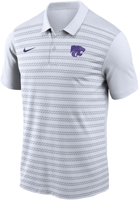 Mens K-State Wildcats White Nike DriFIT Victory Stripe Short Sleeve Polo Shirt