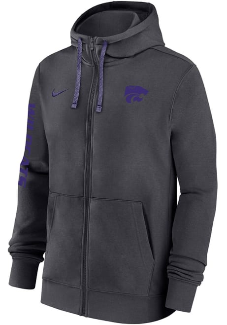 Mens K-State Wildcats Grey Nike Sideline Club Fleece Gameday Long Sleeve Full Zip Jacket