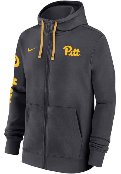 Mens Pitt Panthers Grey Nike Sideline Club Fleece Gameday Long Sleeve Full Zip Jacket