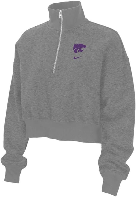 Womens K-State Wildcats Grey Nike Cropped Phoenix Fleece Qtr Zip