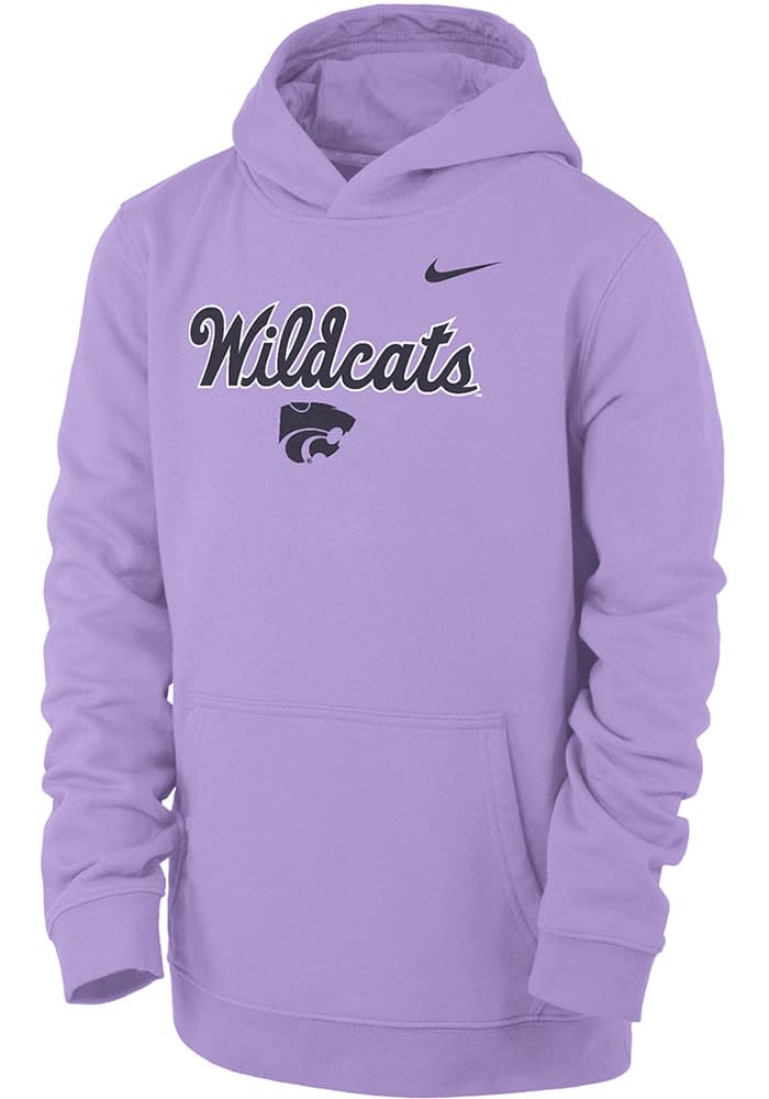 Nike Youth LAVENDER K State Wildcats Wildcat Script Powercat Long Sleeve Hooded Sweatshirt