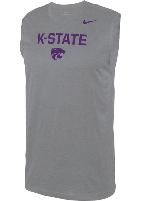 Mens K-State Wildcats Grey Nike Legend Team Name Drop Short Sleeve Tank Top