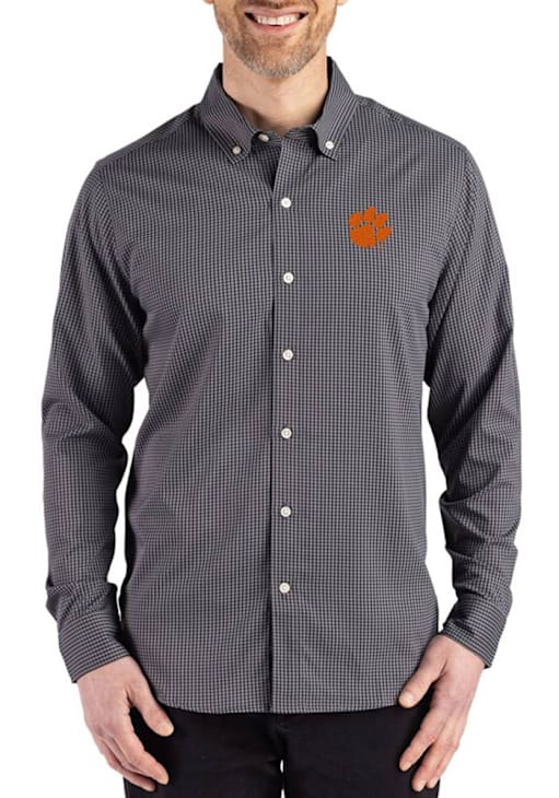 Cutter and Buck Clemson Tigers Mens Black Skyline Long Sleeve Dress Shirt, Black, Size 4XT