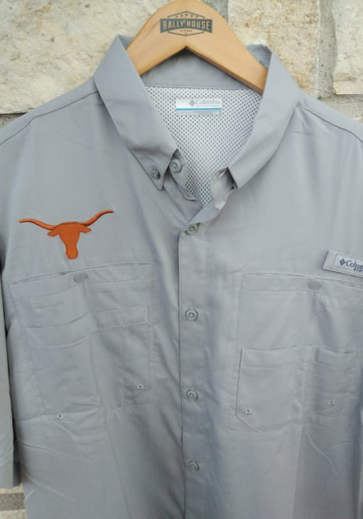 Texas Longhorns Columbia Short Sleeve Tamiami Button Down Shirt - Grey
