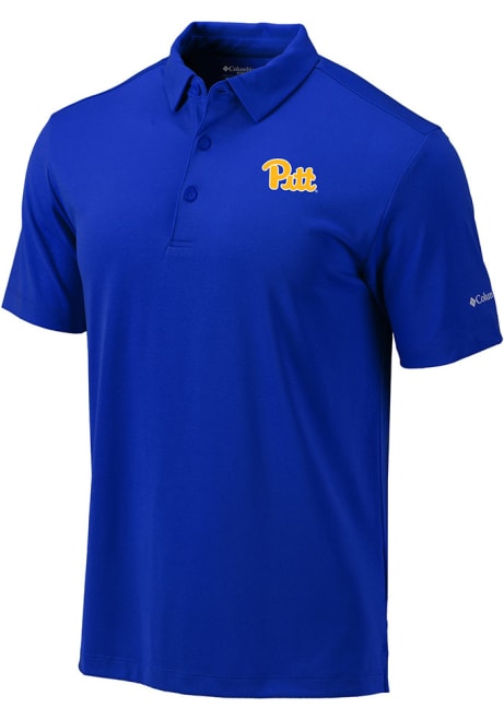 Mens Pitt Panthers Blue Columbia Heat Seal Omni-Wick Drive Short Sleeve Polo Shirt