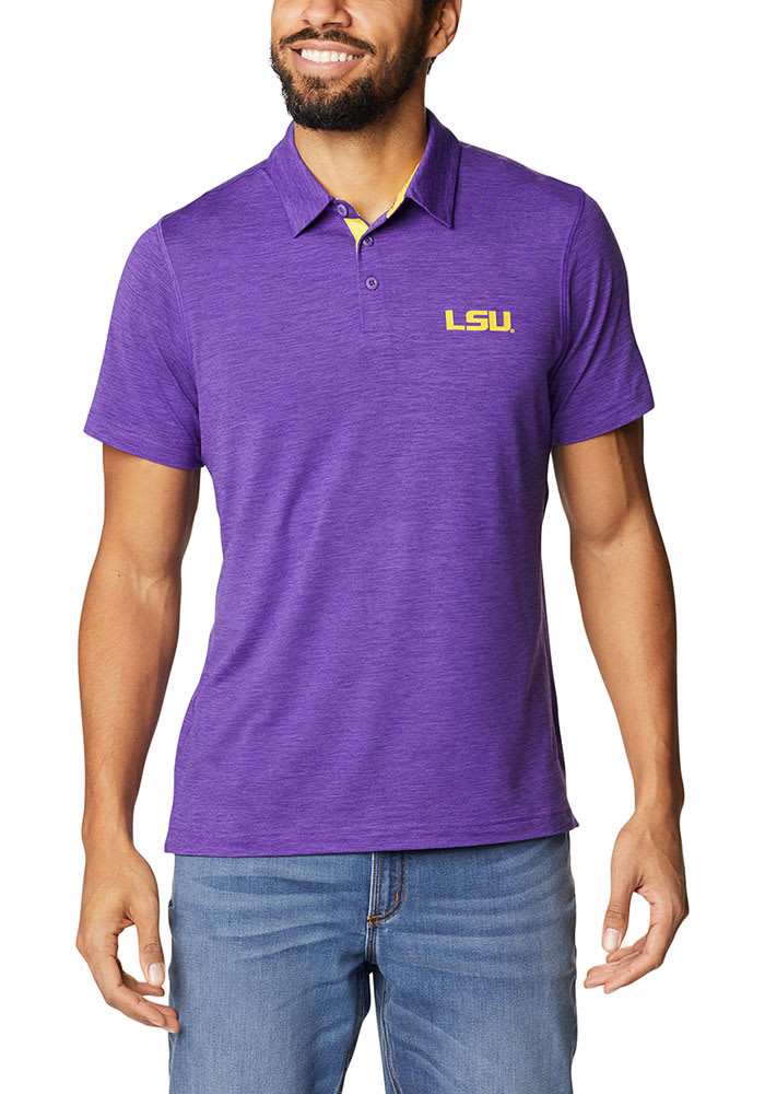 Columbia LSU Tigers Mens Tech Trail Collared PURPLE Short Sleeve Polo