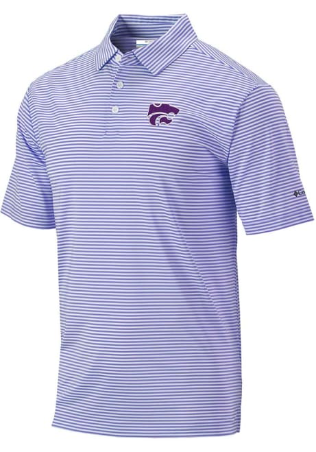 Mens K-State Wildcats Lavender Columbia Club Invite Stripe Short Sleeve Polo Shirt