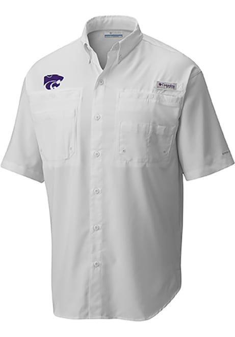 Mens K-State Wildcats White Columbia Tamiami Short Sleeve Dress Shirt