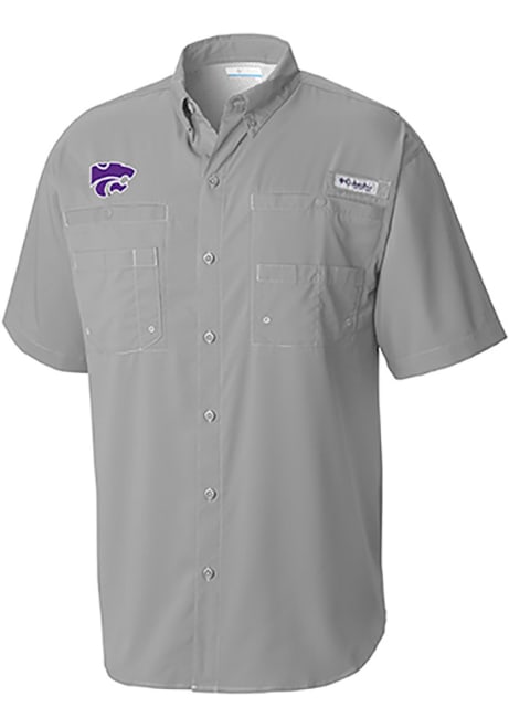 Mens K-State Wildcats Grey Columbia Tamiami Short Sleeve Dress Shirt