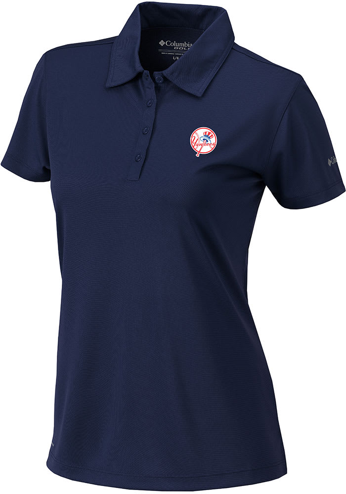 Columbia New York Yankees Womens Navy Blue Heat Seal Birdie Polo Short Sleeve Polo Shirt